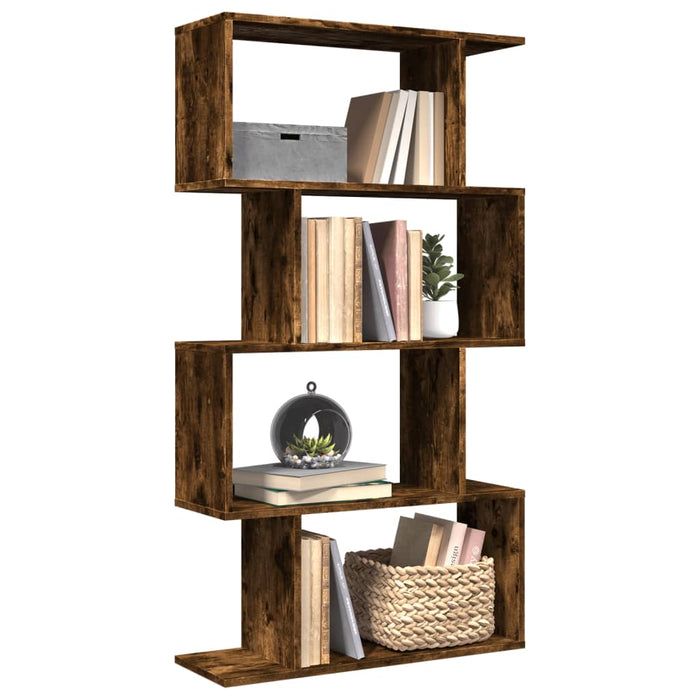 vidaXL Room Divider Bookcase 4-Tier Smoked Oak 70x24x129 cm Engineered Wood