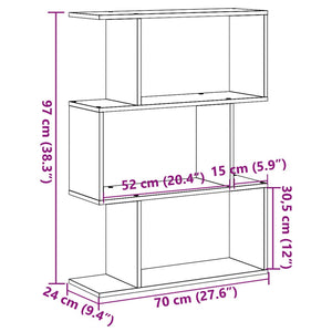 vidaXL Room Divider Bookcase 3-Tier Black 70x24x97 cm Engineered Wood