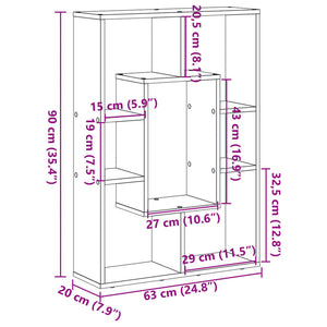 vidaXL Bookcase White 63x20x90 cm Engineered Wood