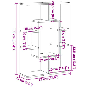 vidaXL Bookcase Smoked Oak 63x20x90 cm Engineered Wood