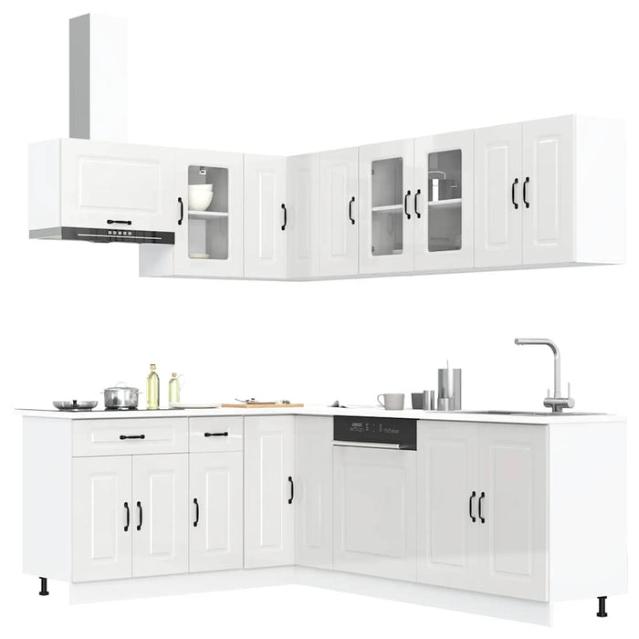 vidaXL 11 Piece Kitchen Cabinet Set Kalmar Gloss White Engineered Wood