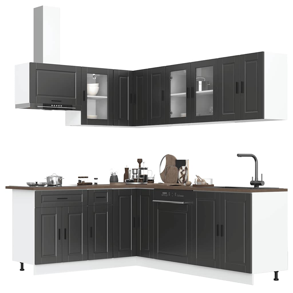 vidaXL 11 Piece Kitchen Cabinet Set Porto Black Engineered Wood