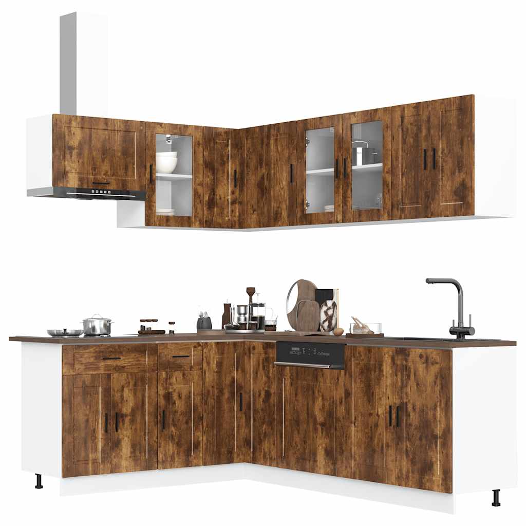 vidaXL 11 Piece Kitchen Cabinet Set Porto Smoked Oak Engineered Wood