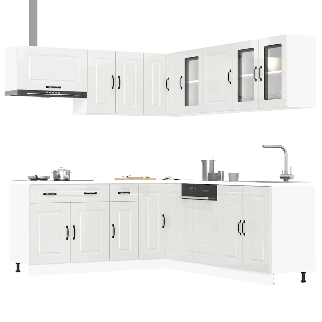 vidaXL 11 Piece Kitchen Cabinet Set Kalmar Gloss White Engineered Wood