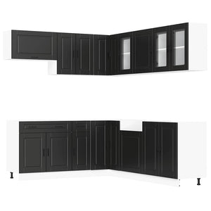 vidaXL 11 Piece Kitchen Cabinet Set Porto Black Engineered Wood