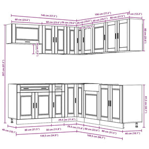 vidaXL 11 Piece Kitchen Cabinet Set Porto Smoked Oak Engineered Wood