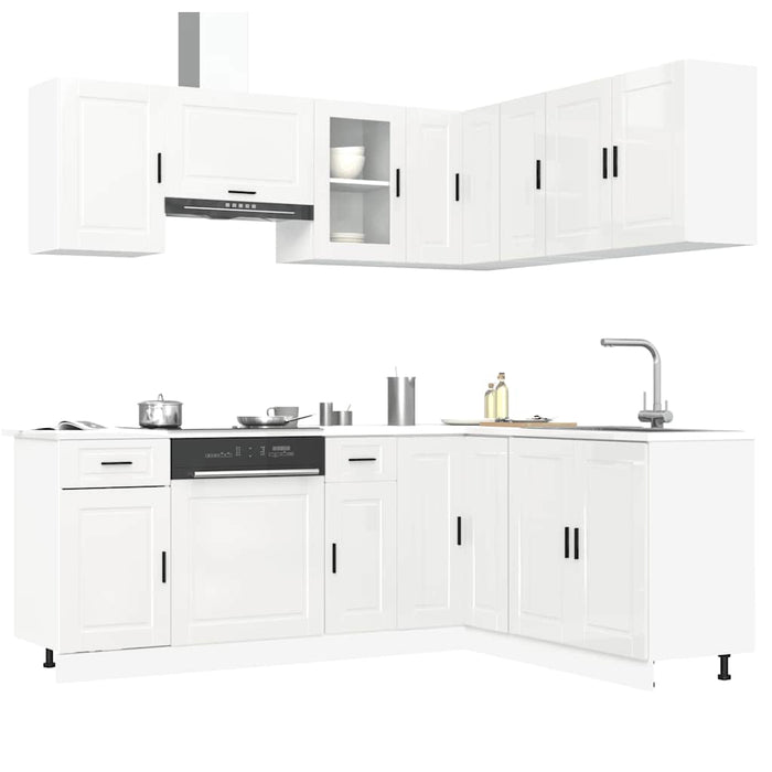 vidaXL 11 Piece Kitchen Cabinet Set Porto Gloss White Engineered Wood