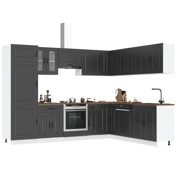 vidaXL 14 Piece Kitchen Cabinet Set Kalmar Black Engineered Wood