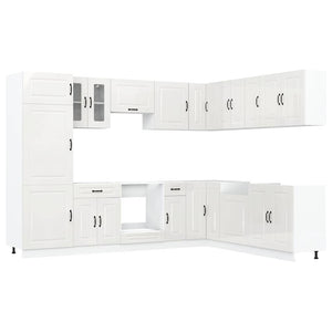 vidaXL 14 Piece Kitchen Cabinet Set Kalmar Gloss White Engineered Wood