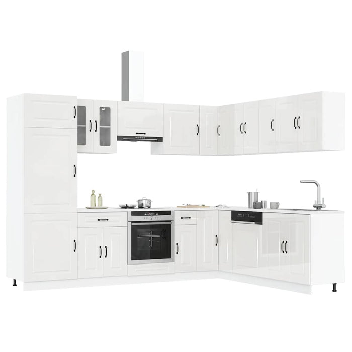 vidaXL 14 Piece Kitchen Cabinet Set Kalmar Gloss White Engineered Wood