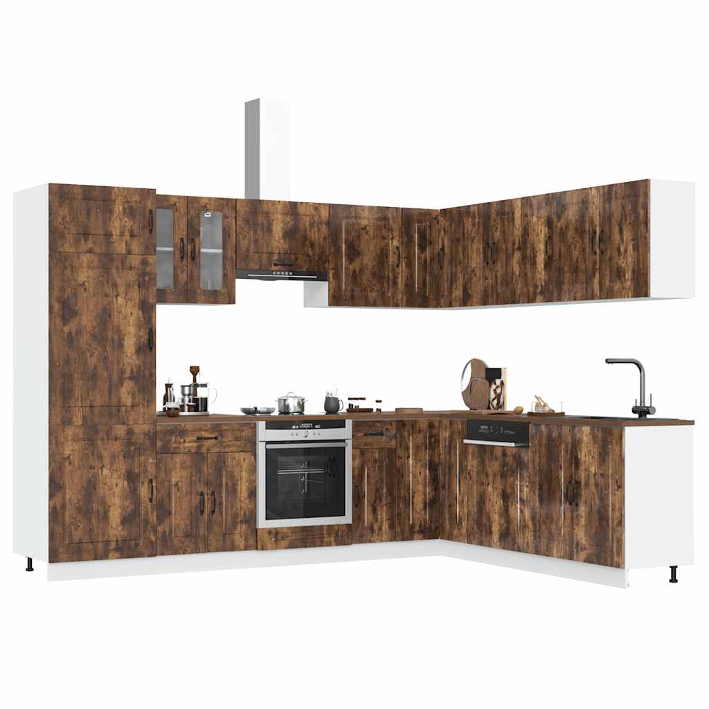 vidaXL 14 Piece Kitchen Cabinet Set Kalmar Smoked Oak Engineered Wood