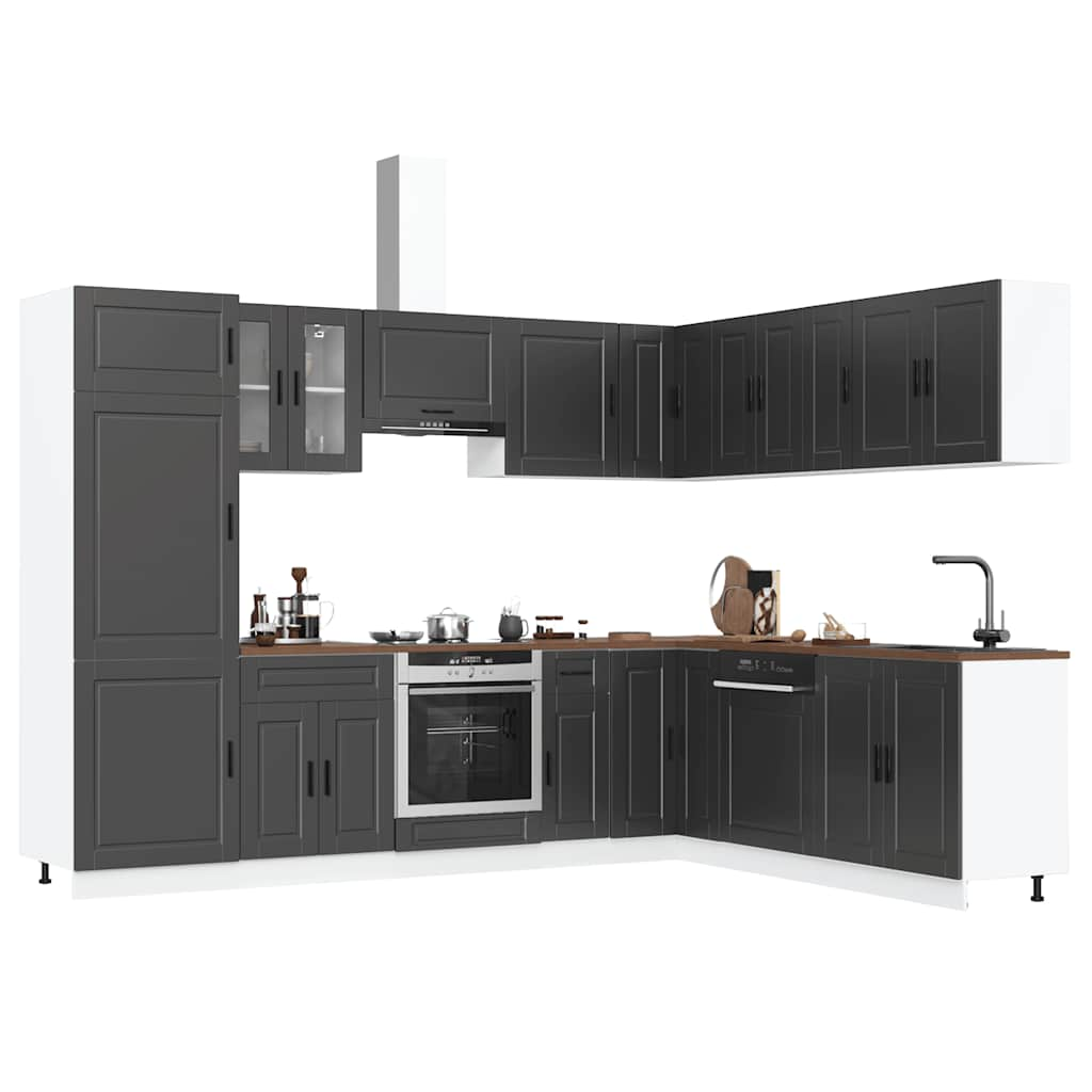 vidaXL 14 Piece Kitchen Cabinet Set Porto Black Engineered Wood