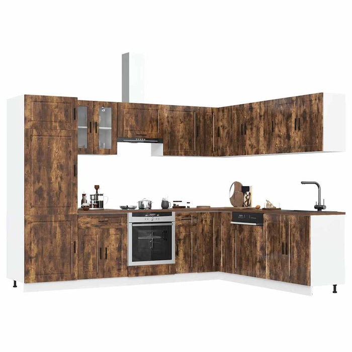 vidaXL 14 Piece Kitchen Cabinet Set Porto Smoked Oak Engineered Wood