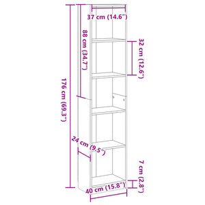 vidaXL Bookcase Black 40x24x176 cm Engineered Wood