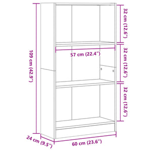 vidaXL Bookcase Brown Oak 60x24x109 cm Engineered Wood