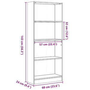 vidaXL Bookcase Black 60x24x143 cm Engineered Wood