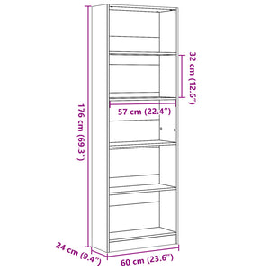 vidaXL Bookcase White 60x24x176 cm Engineered Wood