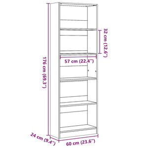 vidaXL Bookcase Concrete Grey 60x24x176 cm Engineered Wood