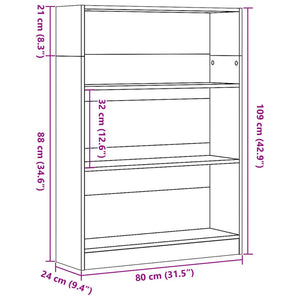 vidaXL Bookcase White 80x24x109 cm Engineered Wood