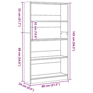 vidaXL Bookcase White 80x24x143 cm Engineered Wood