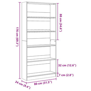 vidaXL Bookcase Black 80x24x176 cm Engineered Wood