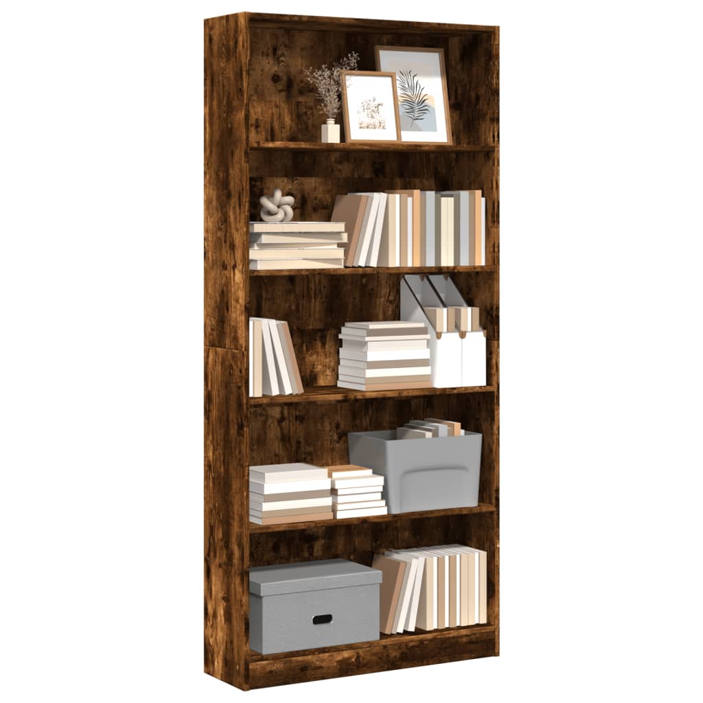 vidaXL Bookcase Smoked Oak 80x24x176 cm Engineered Wood