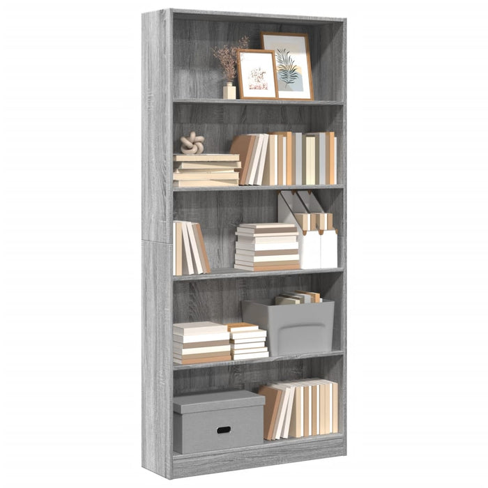 vidaXL Bookcase Grey Sonoma 80x24x176 cm Engineered Wood