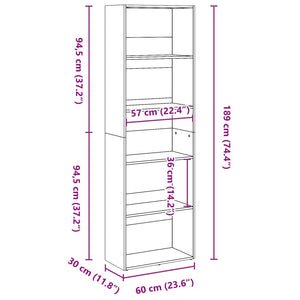 vidaXL Bookcase White 60x30x189 cm Engineered Wood