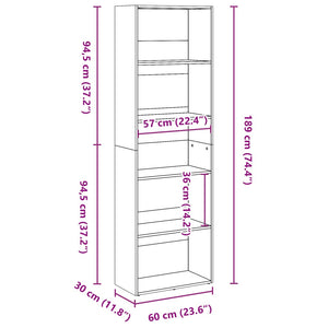 vidaXL Bookcase Black 60x30x189 cm Engineered Wood