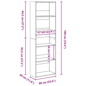 vidaXL Bookcase Old Wood 60x30x189 cm Engineered Wood