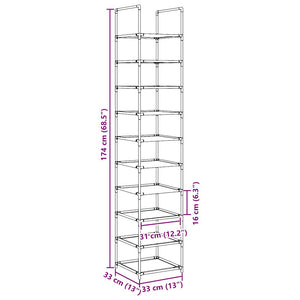 vidaXL Shoe Rack 10-Tier Black 33x33x174 cm Non-woven Fabric