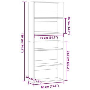 vidaXL Book Cabinet White 80x30x189 cm Engineered Wood