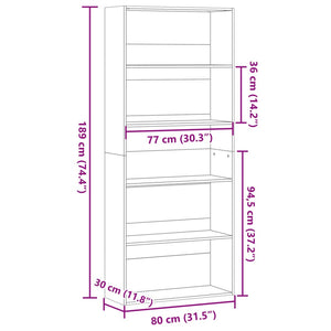 vidaXL Book Cabinet Black 80x30x189 cm Engineered Wood