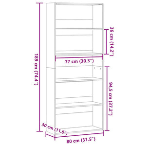 vidaXL Book Cabinet Brown Oak 80x30x189 cm Engineered Wood