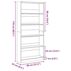 vidaXL Bookcase High Gloss White 80x24x176 cm Engineered Wood