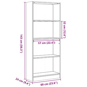 vidaXL Bookcase High Gloss White 60x24x143 cm Engineered Wood