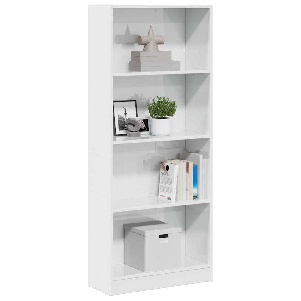 vidaXL Bookcase High Gloss White 60x24x143 cm Engineered Wood