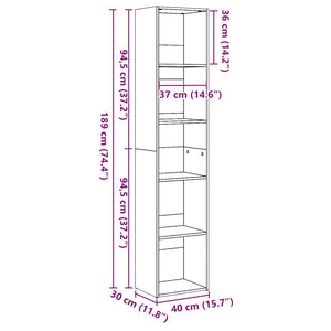 vidaXL Bookcase High Gloss White 40x30x189 cm Engineered Wood