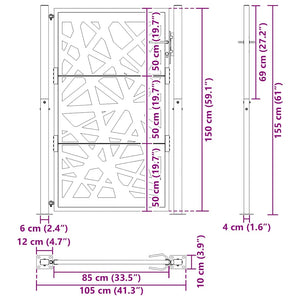 vidaXL Garden Gate Black 105x155 cm Steel Light Design