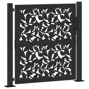 vidaXL Garden Gate Black 105x105 cm Steel Leaf Design