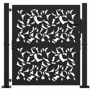 vidaXL Garden Gate Black 105x105 cm Steel Leaf Design