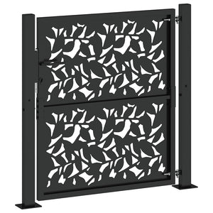 vidaXL Garden Gate Black 105x105 cm Steel Leaf Design