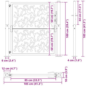 vidaXL Garden Gate Black 105x105 cm Steel Leaf Design