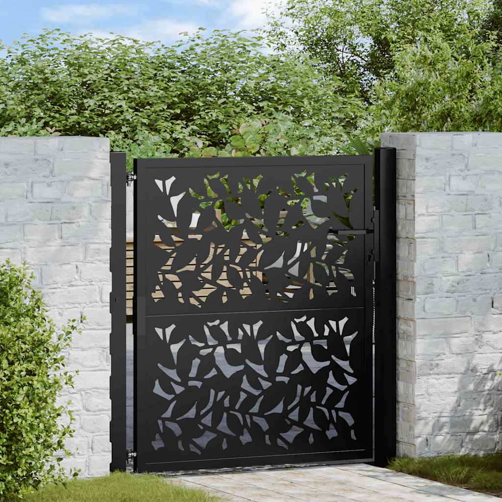 vidaXL Garden Gate Black 105x105 cm Steel Leaf Design