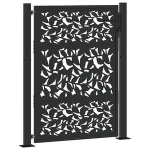 vidaXL Garden Gate Black 105x130 cm Steel Leaf Design