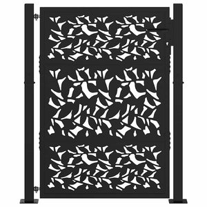 vidaXL Garden Gate Black 105x130 cm Steel Leaf Design