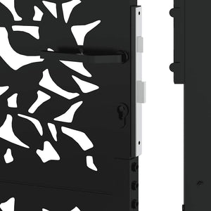 vidaXL Garden Gate Black 105x130 cm Steel Leaf Design