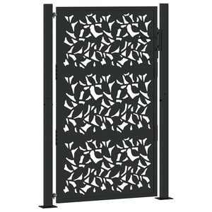 vidaXL Garden Gate Black 105x155 cm Steel Leaf Design