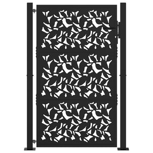 vidaXL Garden Gate Black 105x155 cm Steel Leaf Design