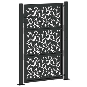 vidaXL Garden Gate Black 105x155 cm Steel Leaf Design